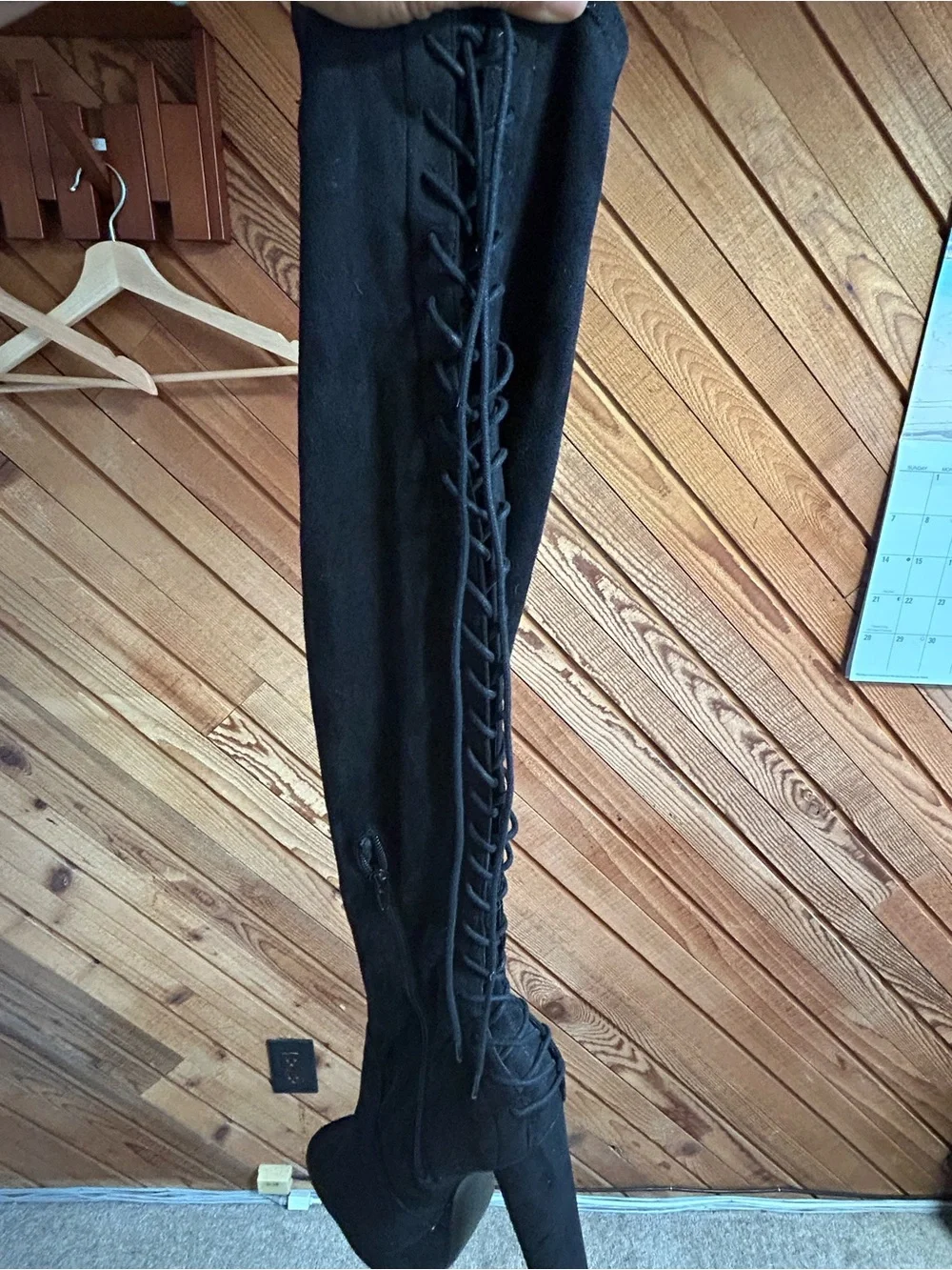Over the Knee Black Lace-Up Block Heel Boots